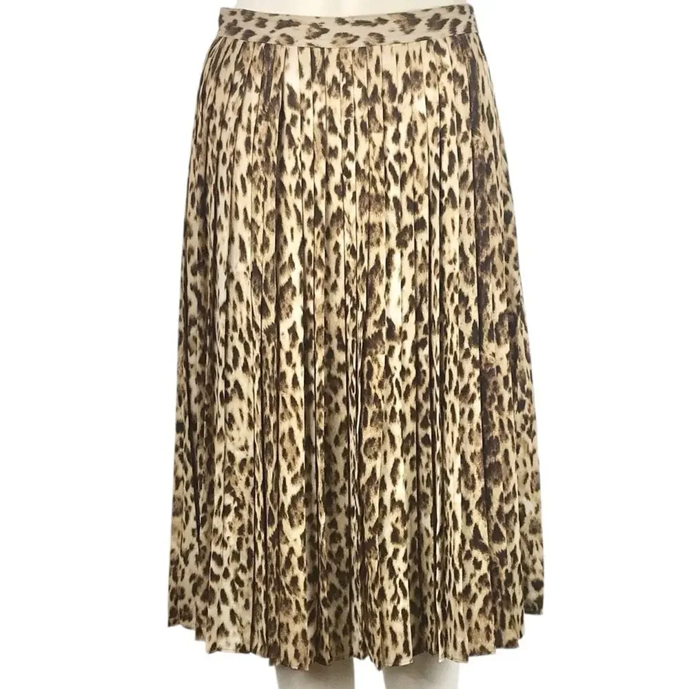 J. Crew NWT Leopard Pleated Midi Skirt Tan & Black Animal Print A-line XS/0